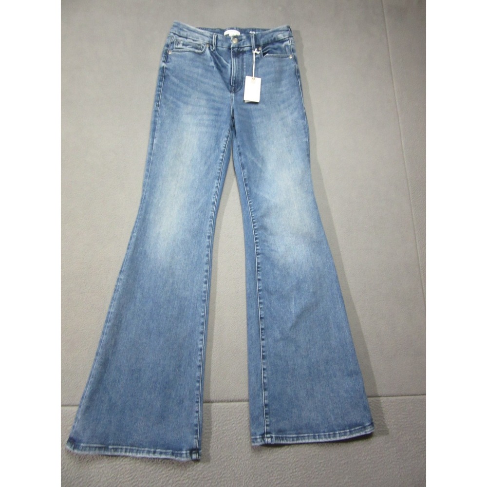 Good American Jeans Womens 6-12 Blue Flare Leg Denim Stretch Mid Rise New